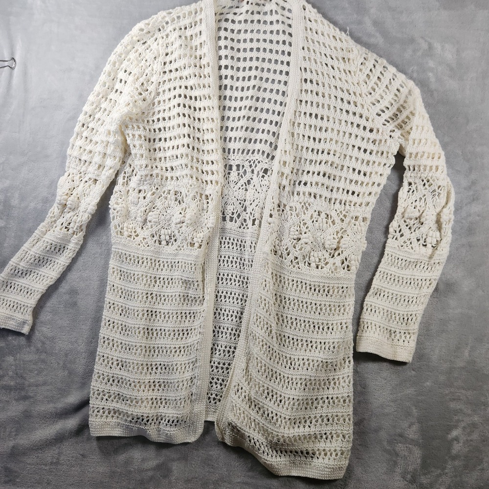 Tory Burch Ivory Open Knit Cardigan Size Medium Crochet Boho